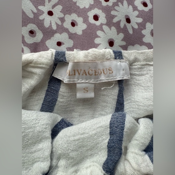 Olivaceous Off-Shoulder Blouse with Blue Stripes - Picture 2 of 3